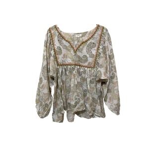 World Market Top Small Peasant Pleated Paisley Balloon Sleeve Babydoll Y2K  Boho